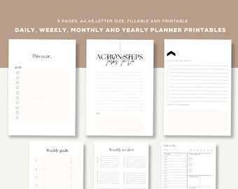 Daily Planner Printable | Productivity Planner |  Weekly Planner |  Monthly Planner | Digital Download | A4. A5, Letter & Half Letter Size