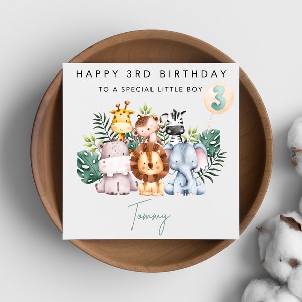 Personalised Zoo Birthday Card / Safari Birthday Card for Son, Grandson, Nephew, Brother, Cousin, Age Birthday Card, Animal Birthday Card