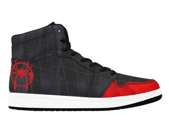 Spider-Miles Graffiti Synthetic Leather Men's High Top Sneakers