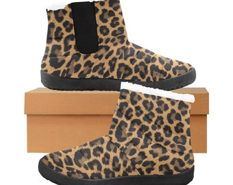 Leopard Cheetah Print Women's Cotton-Padded Plush lining Winter Boots with Thermoplastic Rubber Outsole