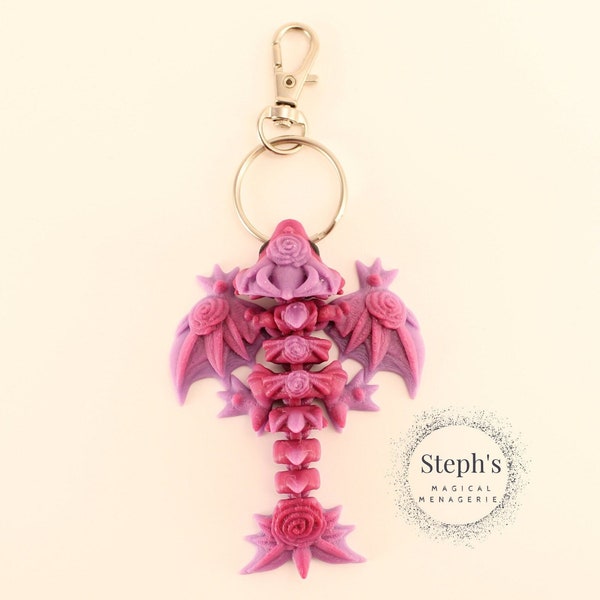 Flexible Dragon 3D Print | Rose Wyvern Keychain | Made-To-Order | CinderWing3D | Articulated Fidget Keychain | Rose Wyvern Keychain