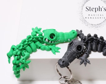 Crocodile Fossil Keychain | Skeleton Crocodile Pocket Buddy | Made-To-Order | Hand-Painted | Authorized Flexi Factory Vendor