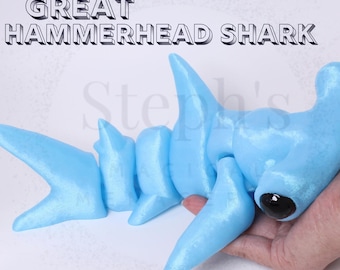 Great Hammerhead Shark | Shark Figurine | Hand-Painted | Made-To-Order | Articulated Fidget Toy | Authorized CinderWing3D Vendor