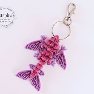 3D Printed Dragon Keychain | Butterfly Wyvern (Solid-Styled Wing) | Hand-Painted | Made-To-Order | CinderWing3D | Articulated Fidget Toy