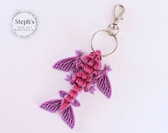 Tiny Butterfly Wyvern Keychain | Solid-Styled Wing | Hand-Painted | Made-To-Order | Articulated Fidget Toy | Authorized CinderWing3D Vendor