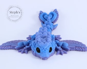 Tiny Heart Dragon | Winged Dragon with Hearts | Hand-Painted | Made-To-Order | Articulated Dragon Toy | Authorized CinderWing3D Vendor