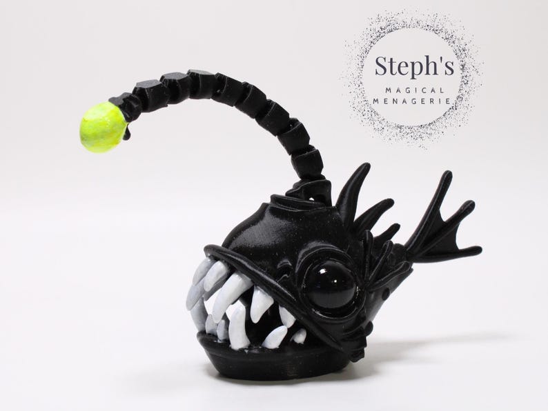 Angler Fish | Deep-Sea Fish Figurine | Hand-Painted | Made-To-Order | Articulated Fidget Model | Authorized Twisty Prints Vendor image 1