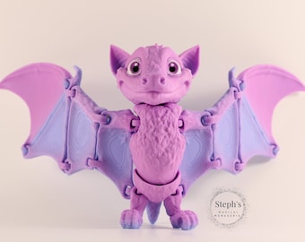 3D Printed Bat Toy | Fruit Bat with Flexible Wings | Hand-Painted | Made-To-Order | MatMireMakes | Articulated Fidget Toy