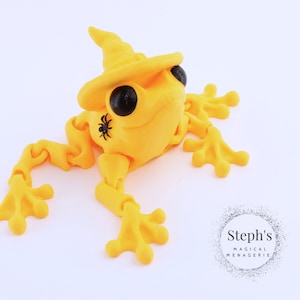 3D Printed Frog | Witch Frog | Frog with Witch Hat | Hand-Painted | Made-To-Order | Articulated Fidget Toy | CinderWing3D