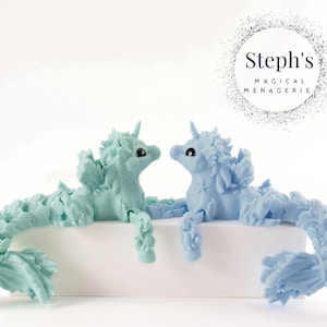 3D Printed Mythical Seahorse | Hippocampus | Style 2- Unicorn | Hand-Painted | Made-To-Order | Articulated Fidget Toy | CinderWing3D