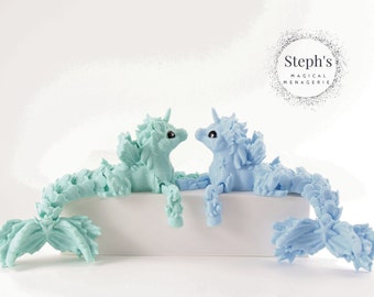 3D Printed Mythical Seahorse | Hippocampus | Style 2- Unicorn | Made-To-Order | Mythical Sea Horse  | Articulated Fidget Toy | CinderWing3D