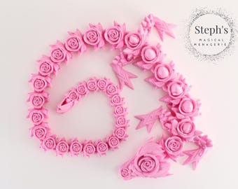 Rose Dragon | Flowered Dragon | Hand-Painted | Made-To-Order | Articulated Dragon Toy | Authorized CinderWing3D Vendor