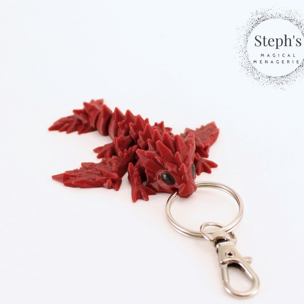 Flexible Dragon 3D Print | Tiny Crystal Dragon Keychain | Made-To-Order | CinderWing3D | Articulated Fidget Keychain | Dragon Keychain