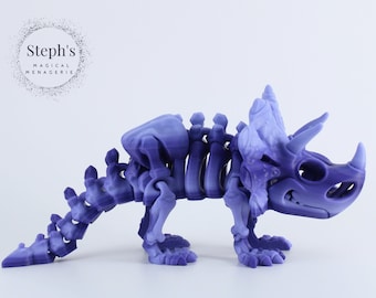 Triceratops Fossil | 3-Horned Dinosaur Skeleton Figurine  | Made-To-Order | Articulated Fidget Toy | Authorized Flexi Factory Vendor
