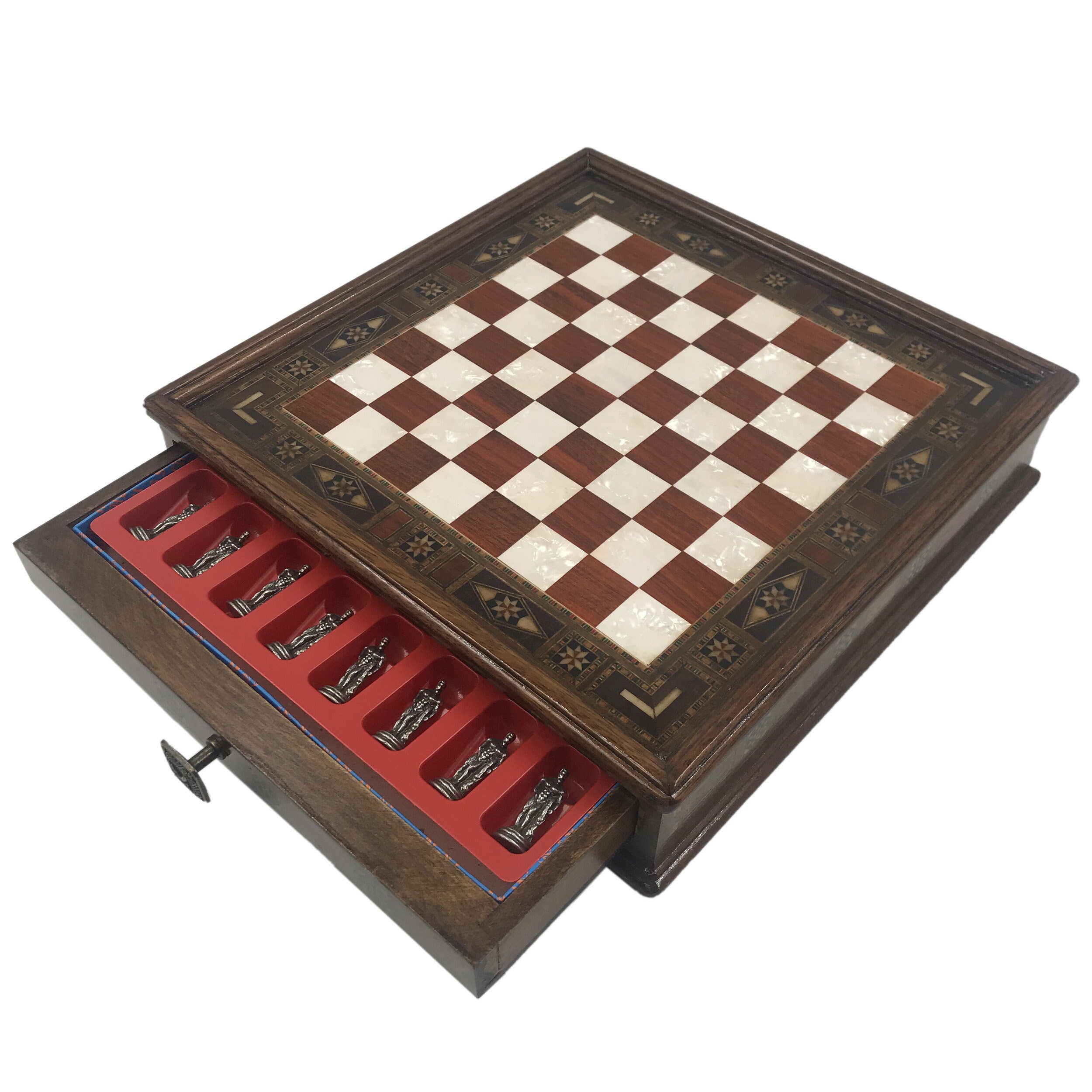 VAMSLOVE Chess and Checkers Board Game Sets for Adults Wooden Deluxe 15  inch Wood Board Box with Storage, Classic 2 in 1 Large Size with Chess  Pieces