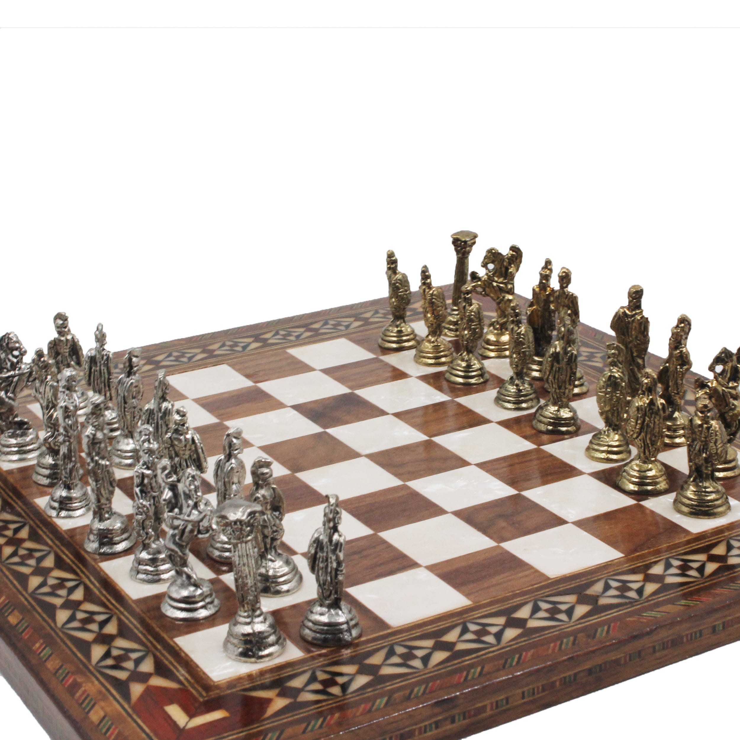 Medieval Theme Gold & Silver Tone Metal Chess Set