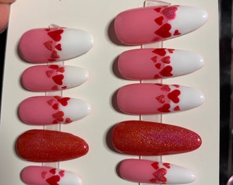 Valentines Day French Tips and Heart Press On Nails