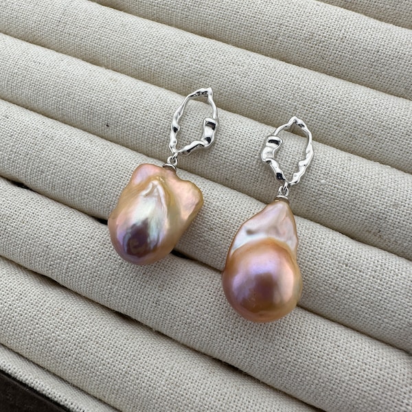 melting baroque freshwater pearl surreal style earring