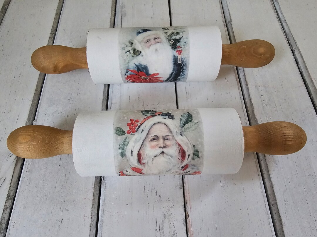 Wood Rolling Pins Christmas Holiday Decor Victorian Santa Etsy