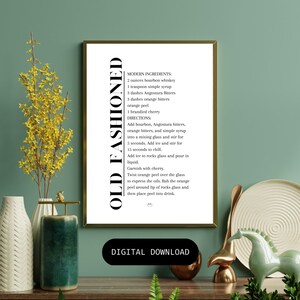 Arte de barra de fonte lisa moderna antiquada ou cartão de receita para o bar doméstico ou de varejo, mancave, galpão, presente de padrinhos, download instantâneo, arte.