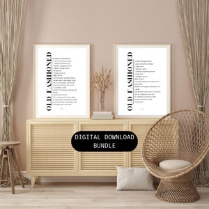 Arte de bar de coquetel à moda antiga ou cartão de receita para casa ou bar de varejo, mancave, galpão, presente de padrinhos, download instantâneo, arte.