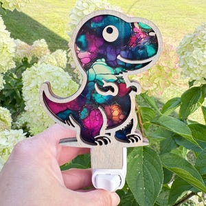 Dinosaur Night Light: Birch Wood LED Plug-In, Kids Decor