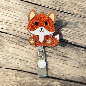 Red Fox Badge Reel: Glitter Animal ID Holder