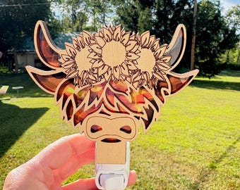 Highland Cow LED night light: Rustic wood night lights