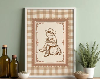 Cowboy Frog Painting Print | Vintage Western Wall Art | Trendy
