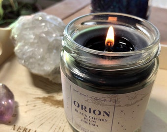 Orion|Black Cherry|Plum|Fressia|Black|Scented| Natural Coconut Soy| Aromatherapy| Galaxy|Nebula|Celestial|Container|Candle|Housewarming|gift