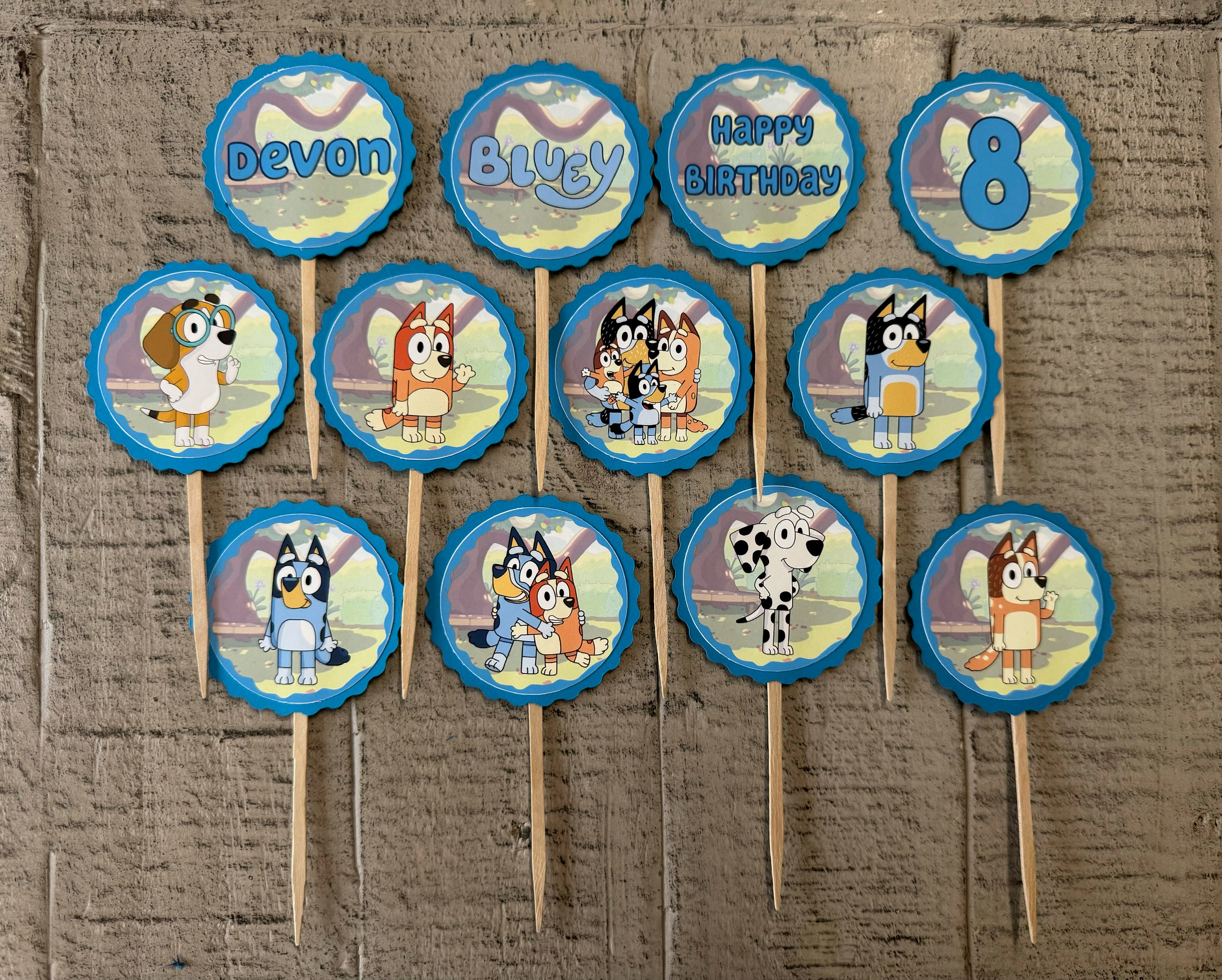 Personalized Double-Layer Bluey Cupcake Toppers