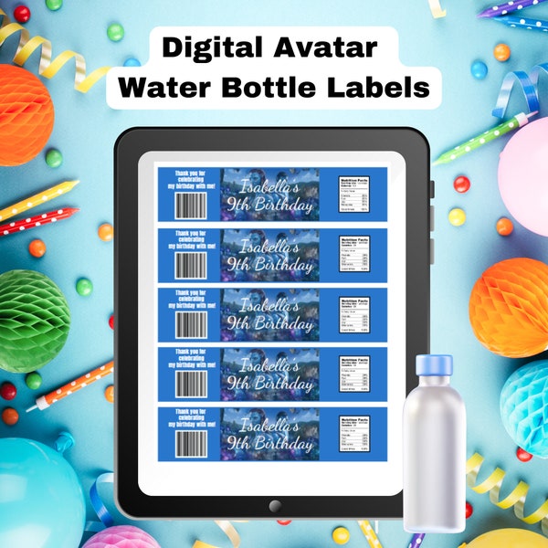 Digital Avatar Water Bottle Labels, Avatar Birthday Decorations, The way of Water, Avatar Party, Birthday Avatar, Avatar Celebration,