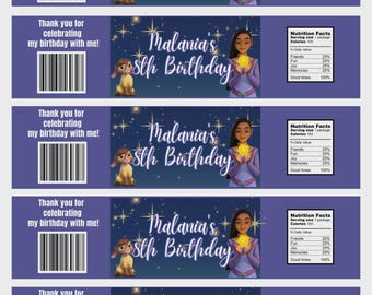 Decoración de deseos/Película de Disney/Regalos de cumpleaños de deseos/Fiesta de cumpleaños de deseos/Botella de agua de deseos/Botella de agua/Etiquetas de botellas/Copia digital/Editable/Canva