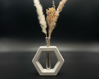 Jarrón de hormigón moderno con tubo de ensayo | florero pequeño | jarrón de hormigón con probeta | escandinavo | Diseño Nórdico |