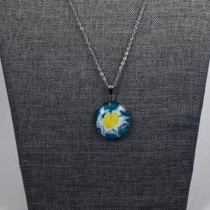 Fluid Art Necklace, Acrylic pour pendant jewelry, Unique abstract designs, Handcrafted pendant, Round, Silver