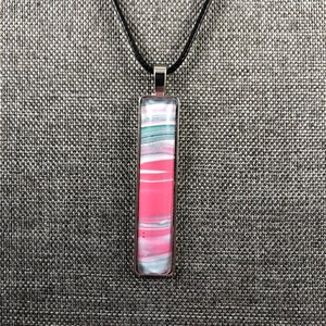 Fluid Art Necklace, Acrylic pour pendant jewelry, Unique abstract designs, Handcrafted pendant, Rectangle, Silver