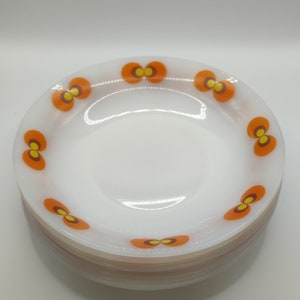 4  Schott Mainz Jena glass soup plates, peacock eye design