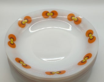 4  Schott Mainz Jena glass soup plates, peacock eye design
