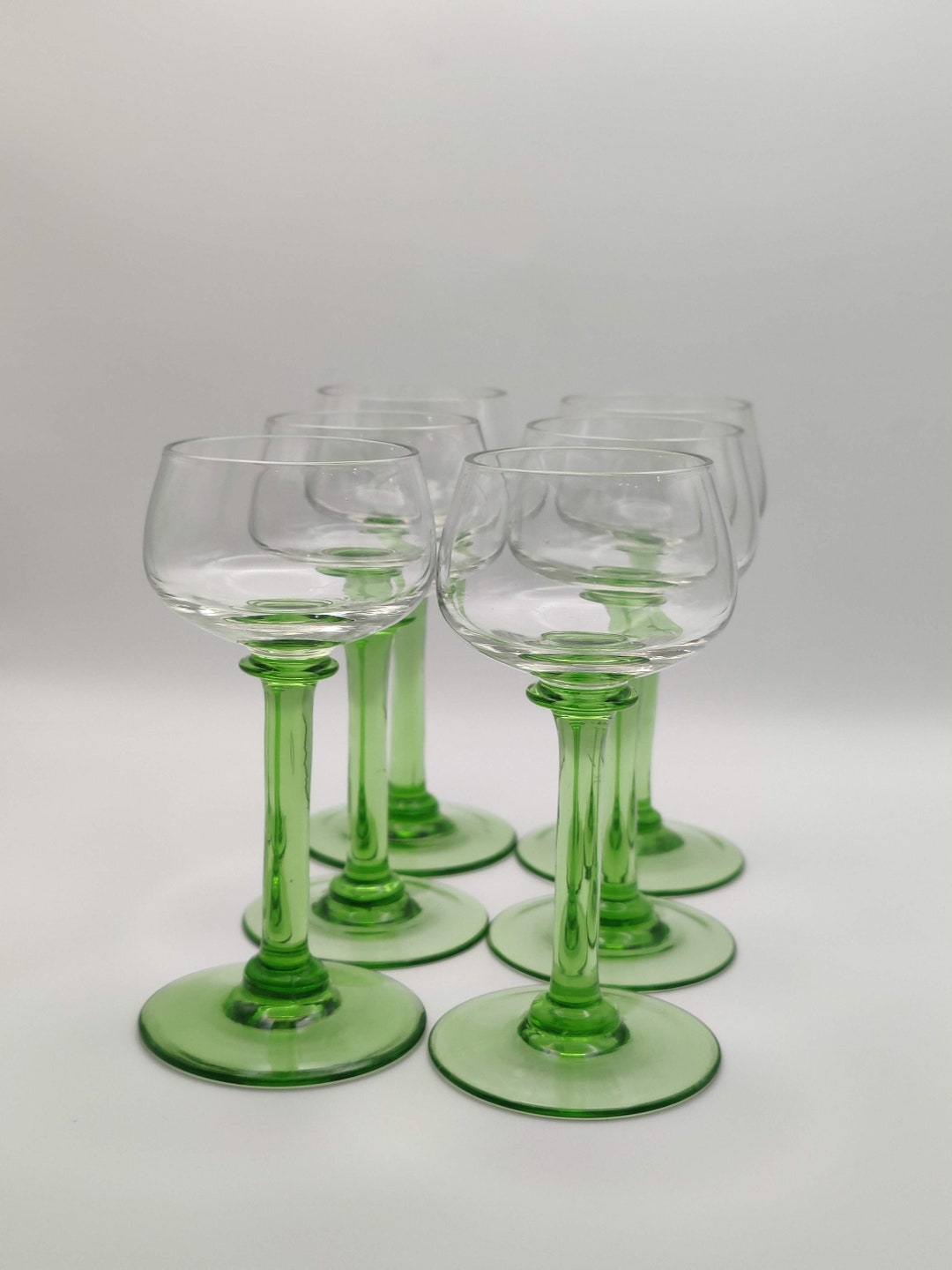 6 Vintage Green Stemmed Wine Glasses Etsy