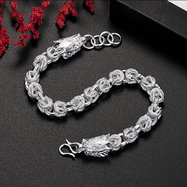 Exquisites 925 Sterling Silber Drachenkopf Armband für Männer für Frauen