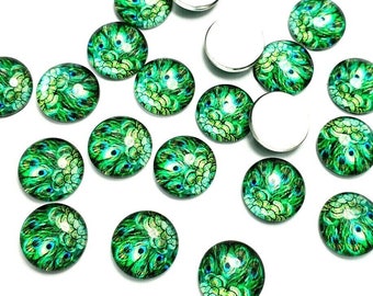 12mm X 40 Pieces Diameter Glass Peacock Feather Pattern Cabochon - Arts  and Crafts  Jewelry making earring making kit UK