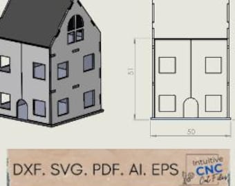DXF Slot together Doll house H80cm W50cm D50cm DXF \ SVG \ pdf / Digital File