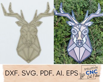 DXF Stags Head/ Polygonal Animal SVG File/ DXF Stags Head File/ Ai Deer Head File/ Digital Vector Deers Head/ Pdf file/ Geometric Animal Dxf