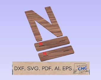 DXF Freestanding 100cm Letter N / CNC Router Cut File/ SVG/ Pdf/ Digital File/ Wedding Props/ Freestanding Letters / Letters with Base