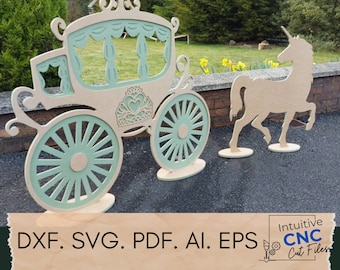 DXF Vrijstaand Princess Carriage Digitaal bestand / Dxf-bestand / Svg-bestand | Ai-bestand / cnc-snijrouter / Direct downloaden / Digitale sjabloon / PDF