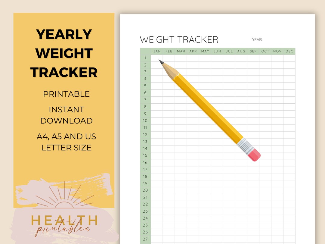Yearly Weight Loss Tracker Printable, Ideal for Health Goals, Great for ...