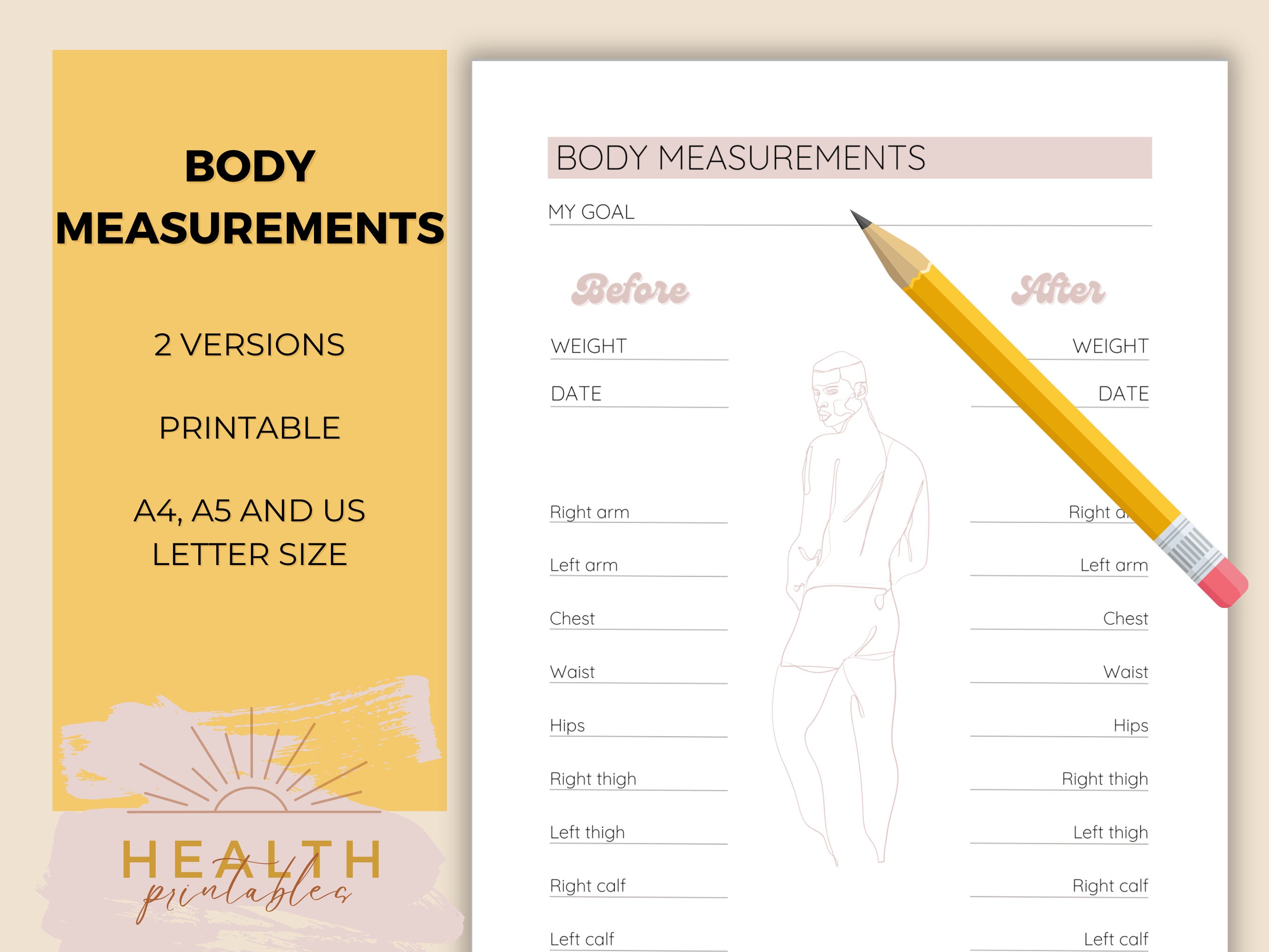Printable Body Measurement Tracker Great for Personal Health - Etsy