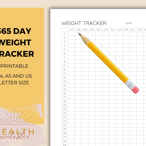 365 Day Weight Tracker Printable, Yearly Weight Track, Weight Loss Tracker, Weight Log, Weight Log Year, Weight Loss Log,Weight Loss Journal