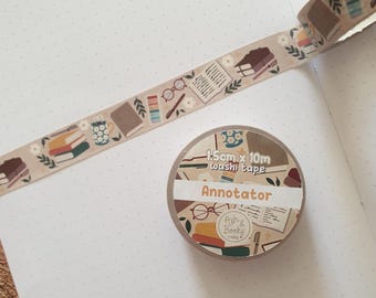 Cinta washi Anotador de 1,5 cm x 10 m con diseño de Bookish Cottagecore