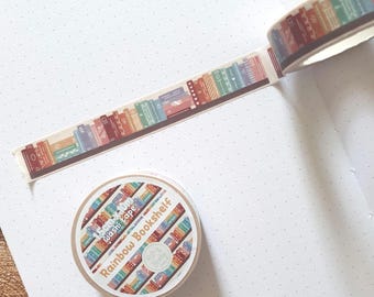 Cinta washi de libros con diseño de estantería de arcoíris de 1,5 cm x 10 m